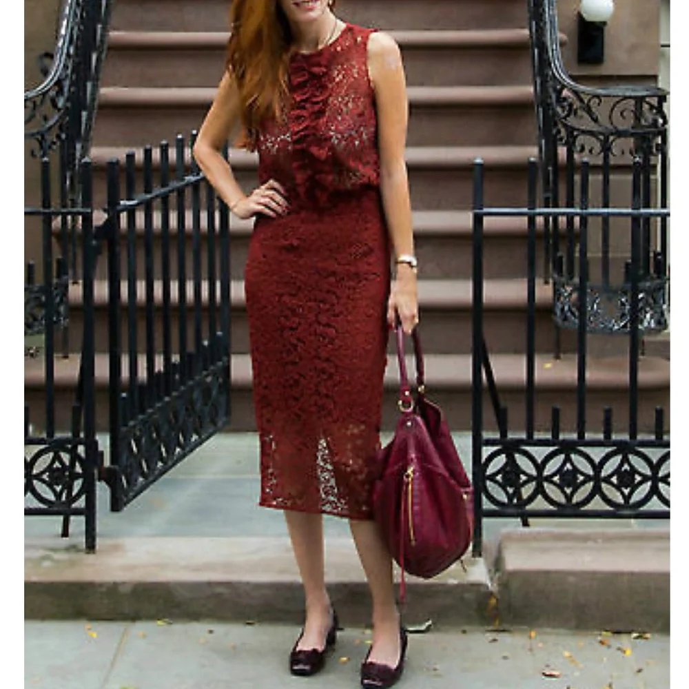 Zara Red Lace Midi Skirt - Picture 7 of 8